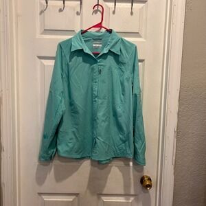 Columbia Omni Shade Sun Protection Button Down‎ Shirt Womens XL Aqua Blue